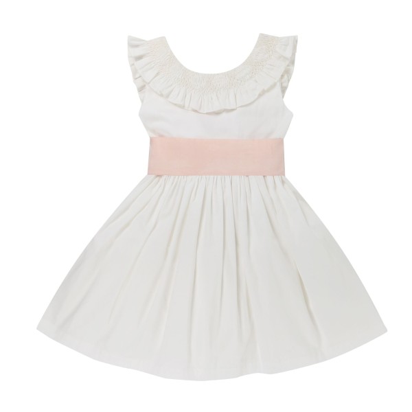 Grace Dress with Pearl Hand Smocking and Silk Sash