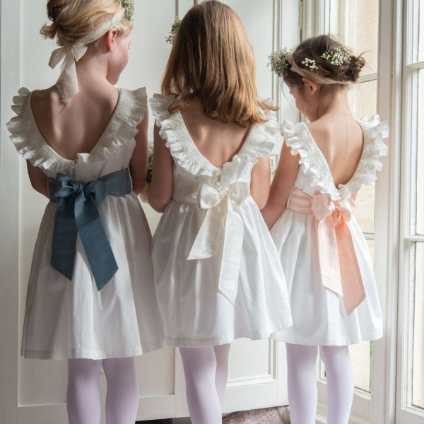 Grace Dress with Pearl Hand Smocking and Silk Sash