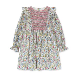 Anna Pavlova Dress Secret Garden Linen with Sweet William Hand Smocking