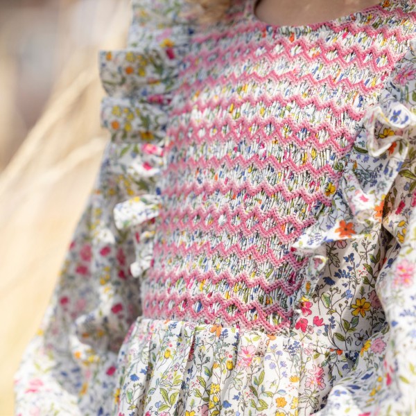 Anna Pavlova Dress Secret Garden Linen with Sweet William Hand Smocking Anna Pavlova Dress Secret Garden Linen with Sweet William Hand Smocking