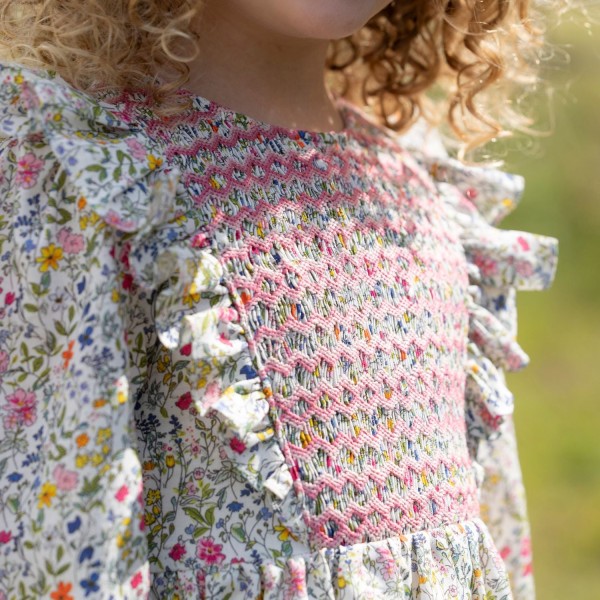 Anna Pavlova Dress Secret Garden Linen with Sweet William Hand Smocking Anna Pavlova Dress Secret Garden Linen with Sweet William Hand Smocking