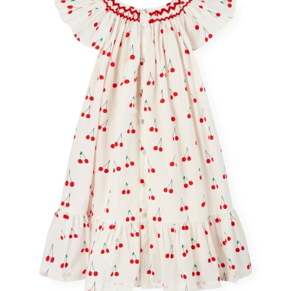 Indira Gandhi Flutter Dress Mon Cherry Cotton with a La Mode Hand Smocking