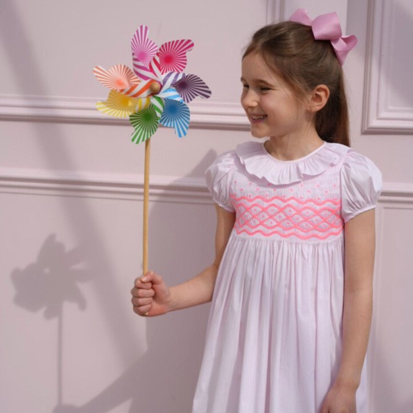 Katherine Johnson Dress Pink Grid Cotton with Strawberrylicious Hand Smocking Katherine Johnson Dress Pink Grid Cotton with Strawberrylicious Hand Smocking