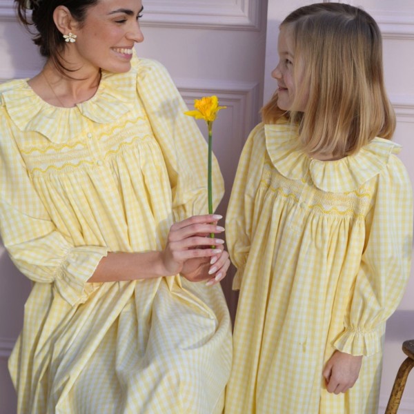 Nightingale Girl's Dress Primrose Gingham with Daffodil Hand Smocking
