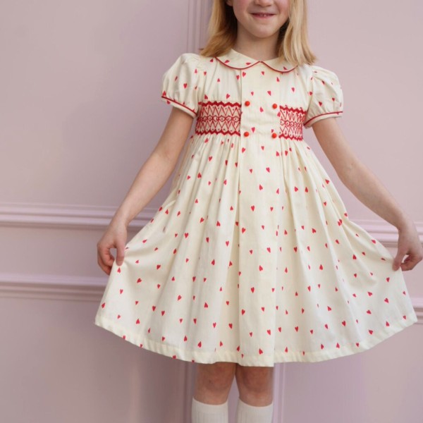 Thatcher Dress Loveheart Cotton Lawn with My Funny Little Valentine Hand Smocking