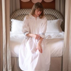 Bessie Coleman Women's Dress Moonstone Cotton with Sapphire Hand Smocking