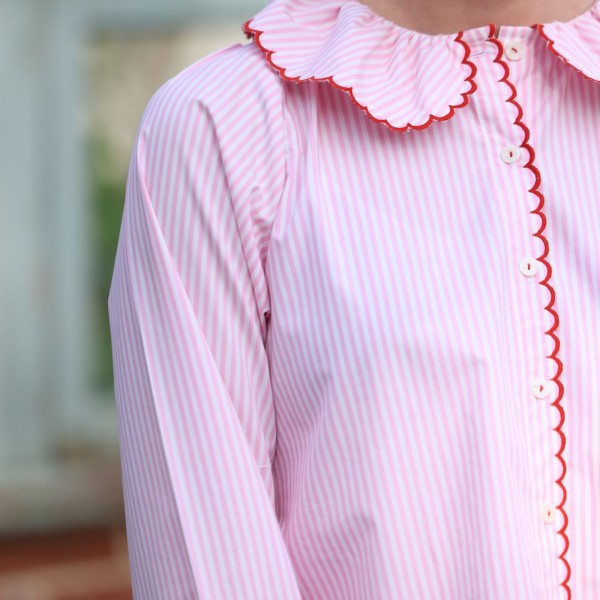 De Beauvoir Blouse Dolls House Stripe with Kiss Kiss Embroidery
