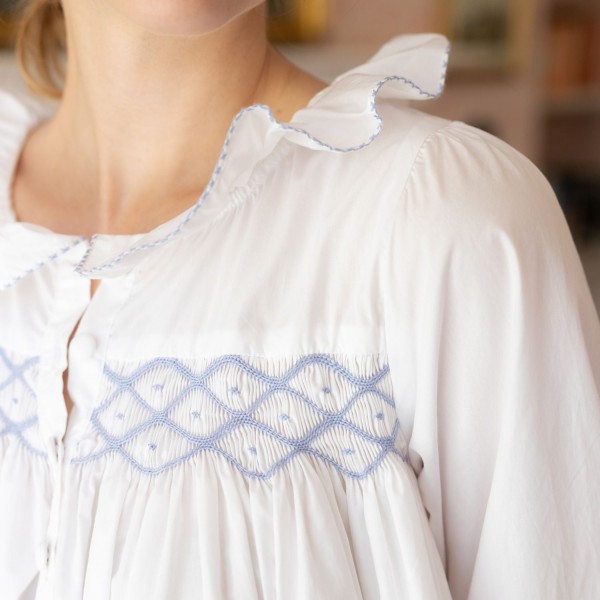 Mother Teresa Women's Nursing & Maternity Dress Long Sleeves with Mermaid Tail Forget Me Not Hand Smocking