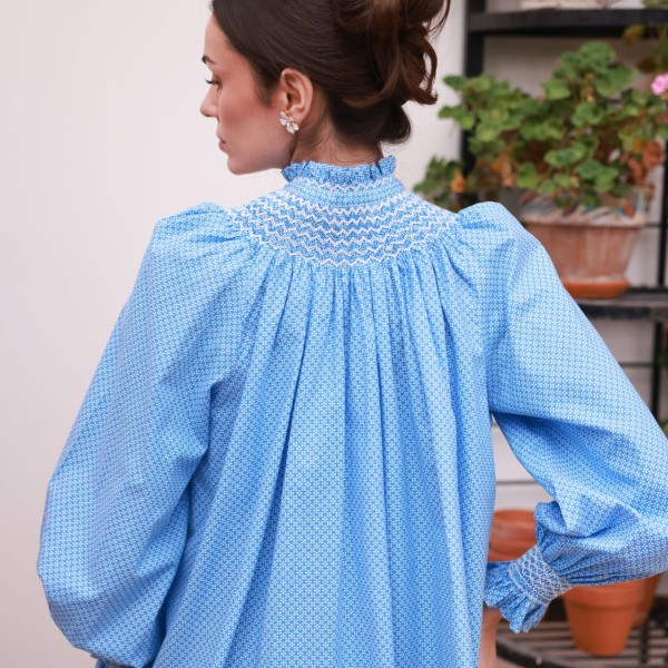 Pom x Smock London Scholl Blouse Paperwhite Ditsy with Snowdrop Hand Smocking Edition 61