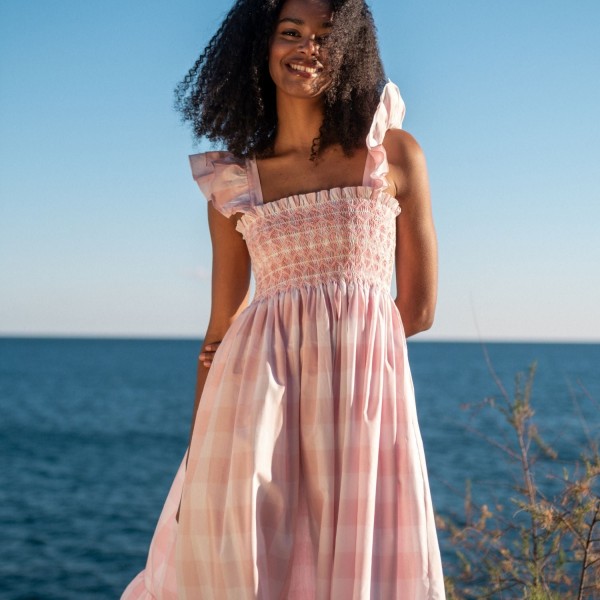 Rachel Carson Dress Candyfloss Gingham with Cocoloco hand Smocking