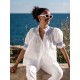Scholl Women's Summer Blouse White with Sapphire Hand Smocking