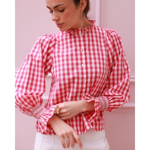 Shelley Blouse Raspberry Gingham with Milk Hand Smocking Edition 20