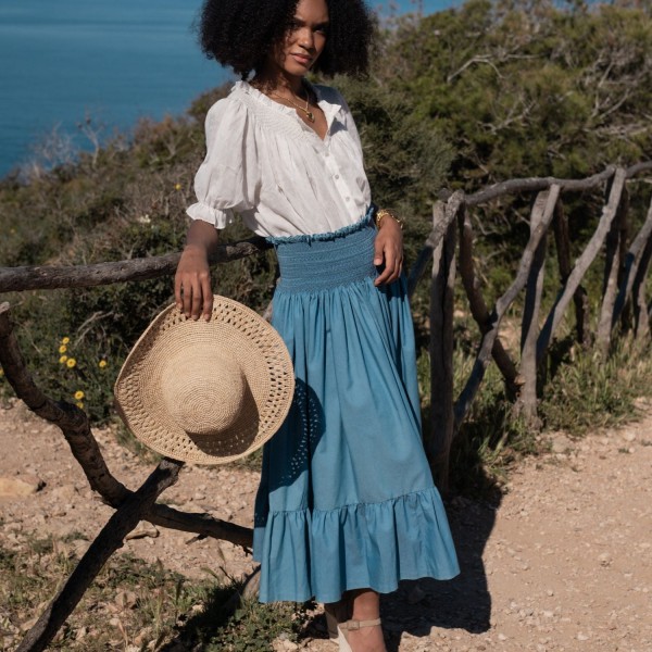 Sullivan Women's Skirt Chambray with Swedish Blue Hand Smocking
