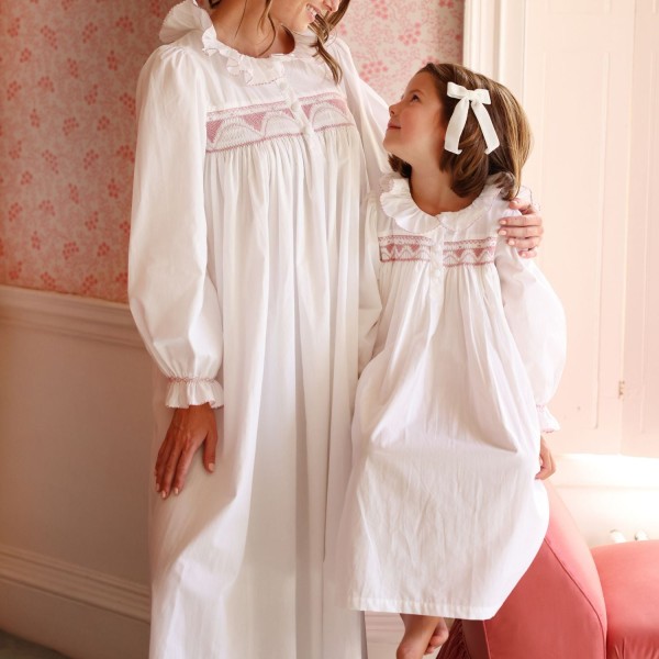 Nightingale Women's Dress Long Sleeves Moonstone with Kir Royale Hand Smocking
